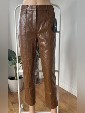 Luisa Cerano Comfort Brown Faux Leather Straight-Leg Pants